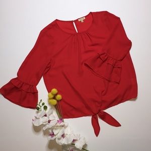 Knot Front Red Blouse